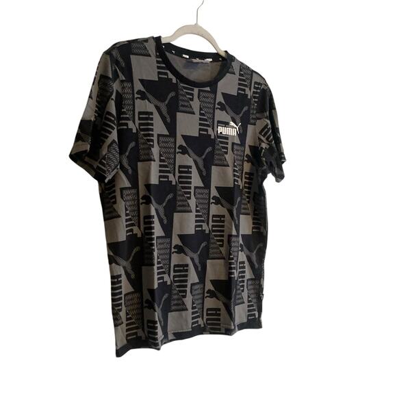 Puma Black Gray Power AOP All Over Print Logo Regular Fit T Shirt Size Medium - Picture 3 of 16